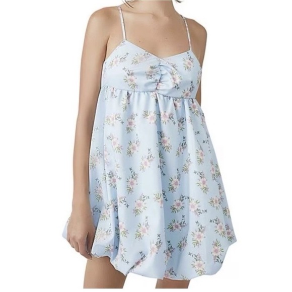 Free People Dresses & Skirts - Free‎ People In A Bubble Mini Dress Women's Size Medium Blue Floral Adjustable